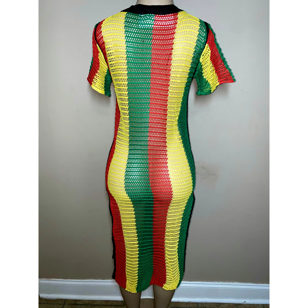 Rasta Dress- Rasta knit Sun Dress/ Swim Cover - Short Sleeves Free Size